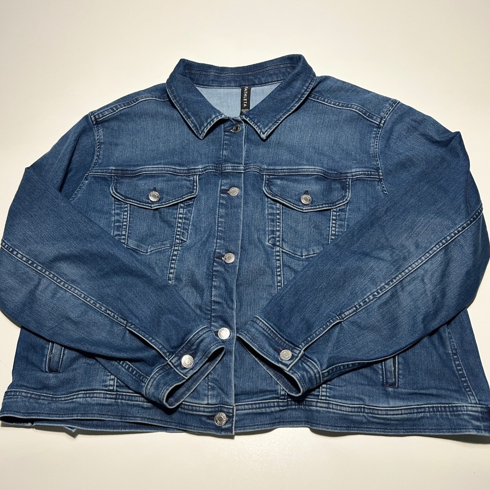 Athleta Womens Blue Denim Trucker Jacket Medium Wash Stretch Plus Size 2X